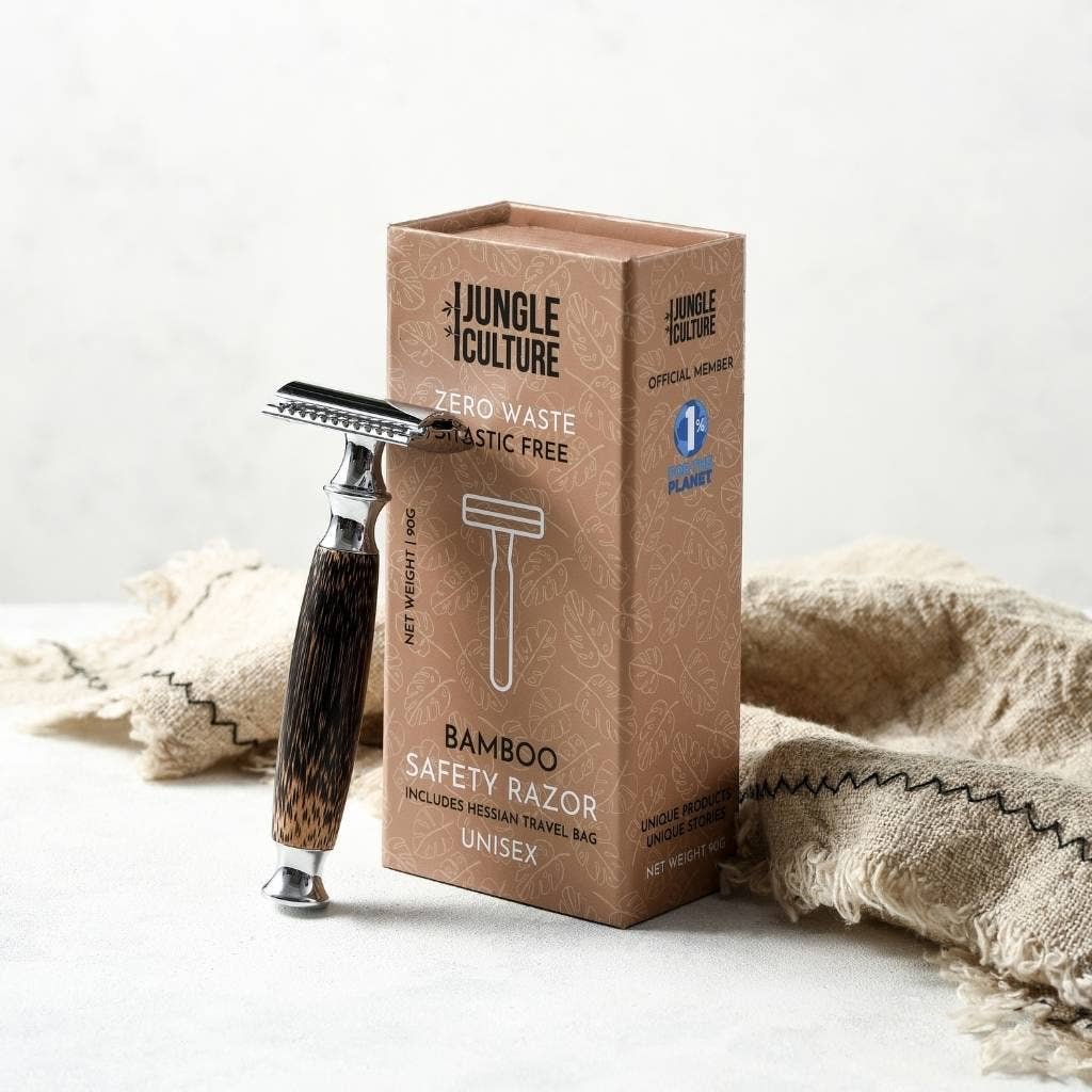 Bamboo Safety Razor - Unisex Eco-Friendly Razors, Zero Waste: Thick Handle / Dark Wood Tone